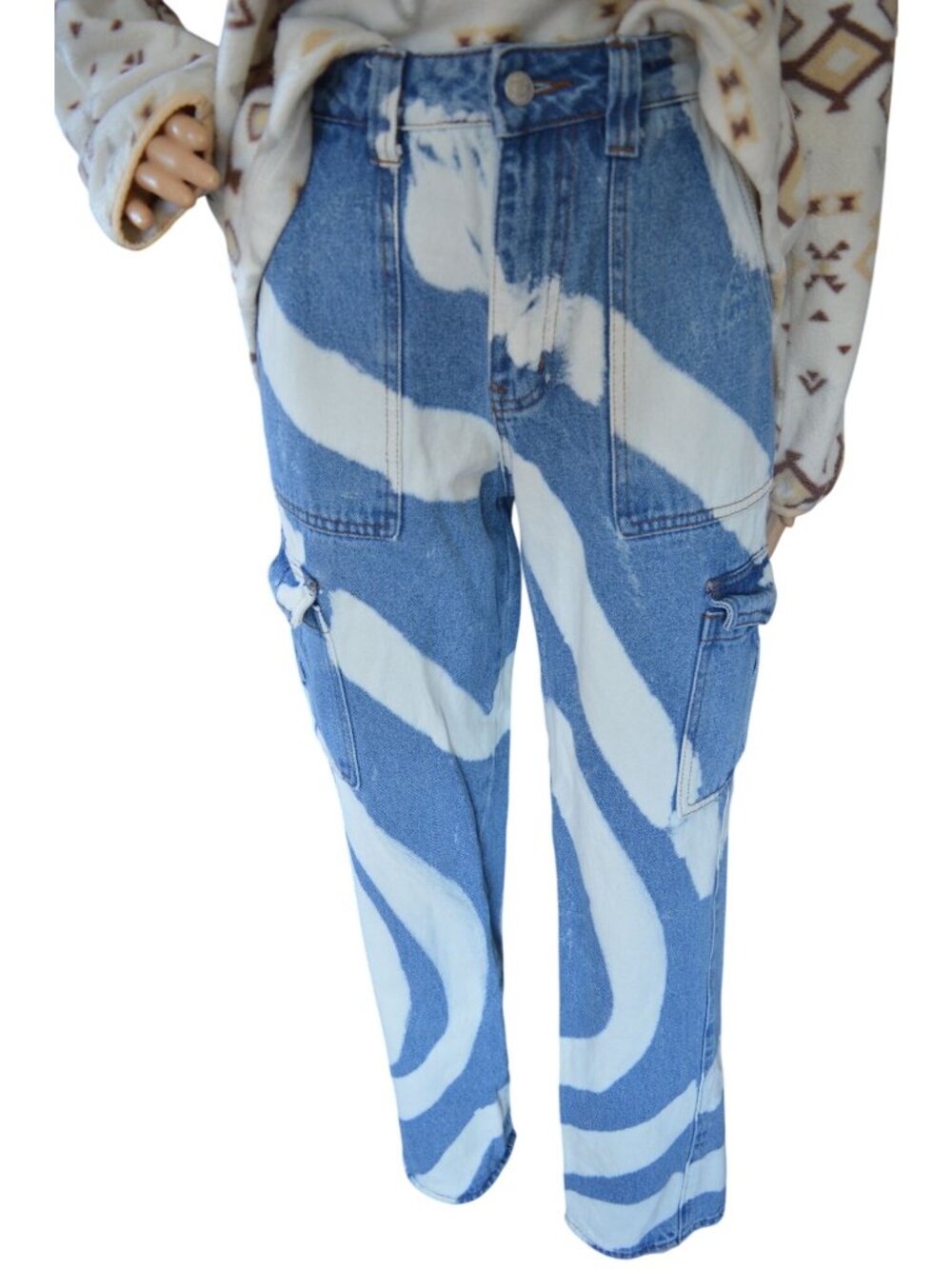 Simple Society Cargo Denim Bleach Swirl Pant Women's Size 5 27W Retro y2k Indie